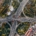 An aerial shot of a highway intersection.